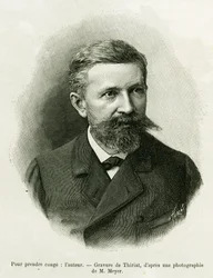 Porträtt av författaren: Charles Grad (1842-1890), tysk politiker, författare och naturforskare. Gravyr av Thiriat, för att illustrera berättelsen A Through Alsace and Lorraine, 1887, av Charles Grad, tysk deputerad, i tour du monde 1888, regisserad av Edo