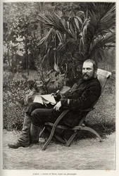 Porträtt av författaren Dr Charles Edouard Hocquard (1853-1911), medicin huvudämne av 1:a klass. Gravyr av Thiriat, för att illustrera berättelsen "" Trente mois au Tonkin"" av Dr Charles Edouard Hocquard (1853-1911), 1885, i Le tour du monde, nouveau jour