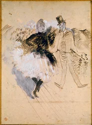 Goulue och Valentin le Desosse vid Moulin de la Galette