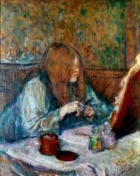 På toaletten, Madame Poupoule Målning av Henri de Toulouse Lautrec (1864-1901) 1898 Sön. 0,6x0,49 m Albi, Toulouse Lautrec museum
