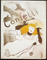Konfetti: händer kastar konfetti handleder på en kvinna med gult hår. Affisch av Henri de Toulouse-Lautrec (1864-1901). Dämpa. 0,54 x 0,39. 1893. Albi, Musee Toulouse Lautrec