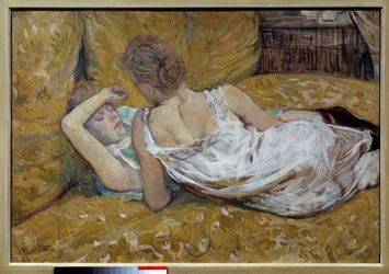 De två väninnorna. Unga kvinnor som ligger på en säng - Målning av Henri de Toulouse-Lautrec (1864-1901), 1895, privat samling