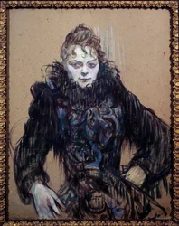Porträtt av en kvinna i den svarta boamålningen av Henri de Toulouse Lautrec (1864-1901)