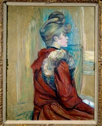 Porträtt av en flicka med päls Studie för “” Le Moulin de La Galette”” Målning av Henri de Toulouse Lautrec (1864-1901) 1889 Collection privee - Porträtt av en flicka med päls. Studera för "Le Moulin de la Galette"". Målning av Henri de Toulouse Lautrec (1