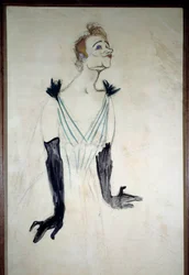Porträtt av sångerskan Yvette Guilbert (1867-1944) Kolteckning med essensen av Henri de Toulouse Lautrec (1864-1901) 1894. Dim 1,86 x 0,93 m Albi, musee Toulouse Lautrec