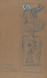 Preliminär design för spelbillen till Le Chariot de Terre Cuite, 1894.