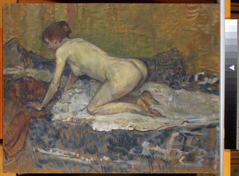 Huksittande rödhårig nakenmodell, 1897