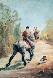 Travryttare med en liten hund, 1879