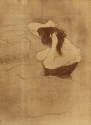 Kvinna som kammar sitt hår - La Coiffure, tallrik VII från Elles; Woman Combing Her Hair - Frisyren, skylt VII från Elles, 1896