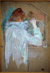 Kvinna Curling Målning på kartong av Henri de Toulouse Lautrec (1864-1901) 1891 Sön. 0,54x0,36 m Toulouse, musee des Beaux Arts