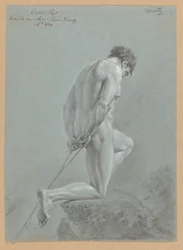 Knästående manlig naken, sedd från sidan (1:a pris 1809)