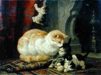 Kattungar på lek (olja på panel)