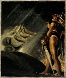 Häxorna flyter ovanför Macbeth och Banquo - av Fussli (Fuseli), Johann Heinrich