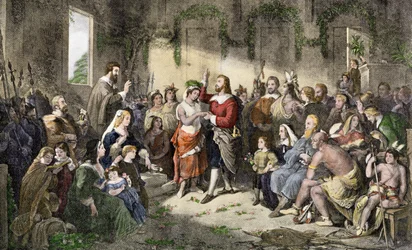 Vigseln mellan Pocahontas och John Rolfe i Jamestown 1614