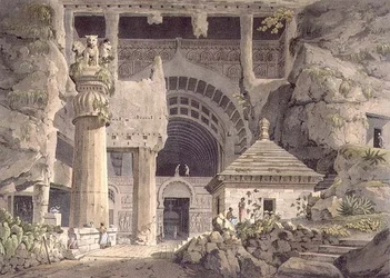 Forntida utgrävningar i Carli, plåt XIV, graverad av Daniel Havell (1785-1826) 1809 (gravyr)