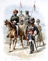 Grupp av indiansoldater, tidigt 1900-tal (färg litho)