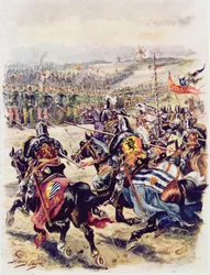 Charge of the French Cavalry, illustration för "Glorious Battles of English History" av major C.H. Wylly, 1920-talet