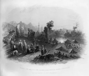 Hadgi Mecka-pilgrimer slog läger nära Antiokia, på stranden av Orontes, Turkiet, 1841.