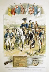 American Flags, Uniforms, Currency & Arms of the Revolution, illustration från "Young People
