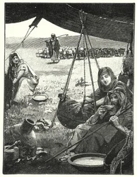 Tältliv i öst, kärnande mjölk (litho)