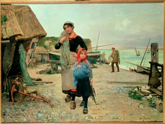 Fiskare som återvänder med sina nät, 1882