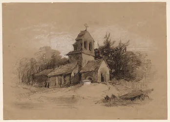 Kyrka i ett landskap, 1800-tal.