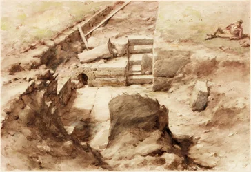 Bremenium, High Rochester in Redesdale (blyerts och akvarell på papper (klistrat på kort))