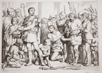Hur Hereward spelade krukmakaren och lurade kungen, illustration från Hereward den store av Charles Kingsley, pub. 1870, graverad av C.G. Lewis (gravyr av stålplåt)