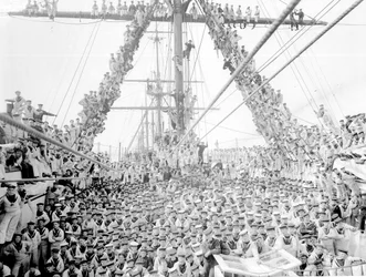 Pojkar ombord på träningsfartyget HMS Impregnable i Plymouth, 1906