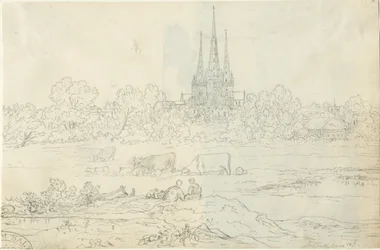 Lichfield Cathedral - East View: penn- och bläckteckning, 20 juni [c 1820] (ritning)
