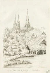 Lichfield Cathedral - South West View: pennteckning, nd [?1788-1855] (teckning)