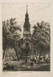St. Pauls Chapel, New York från Scenes of Old New York, 1877.