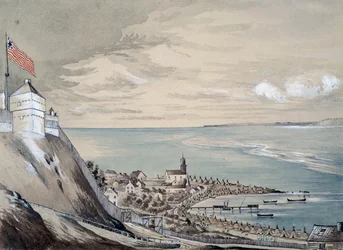 Fortet och byn Mackinaw, med det indiska lägret, september 1842 (wc på papper)