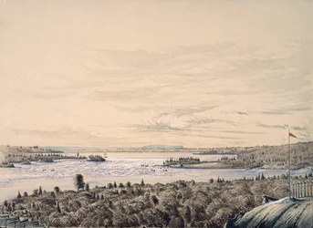 Sault de Ste. Marie mellan sjöarna Huron och Superior, 1842 (wc på papper)