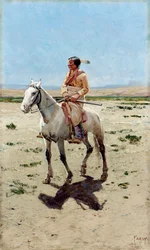 Cheyenne-scout. En indian till häst med ett gevär. Målning av Henry Francois Farny (1847-1916)
