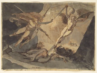 Satan börjar från beröringen av Ithuriels spjut