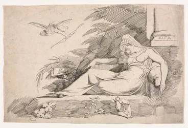 Sovande kvinna med en amor, 1780-1790.