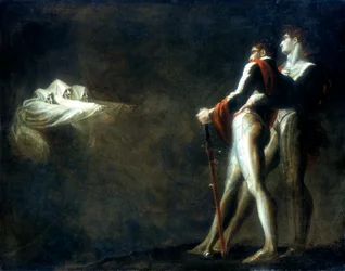 De tre häxorna visar sig för Macbeth och Banquo, sent 1700-tal
