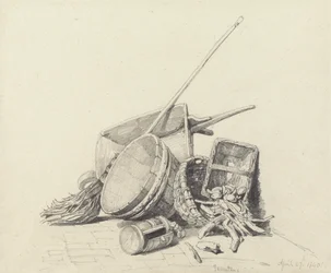 Stilleben med skottkärra och korgar, 27 april 1840