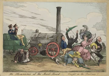 The Pleasures of the Rail Road - Catught in the Railway!, c.1840 (handfärgad etsning)