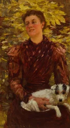 Ung flicka med en hund (olja på duk)