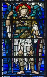 Buckland, St Mary, Lowndes & Drury, Henry Holiday, The Archangel St Michael, 1918