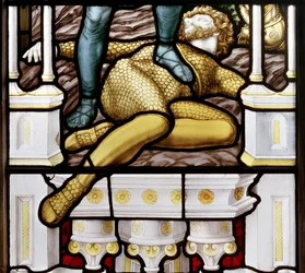David och Goliat, detalj, 1881-83 (målat glas)