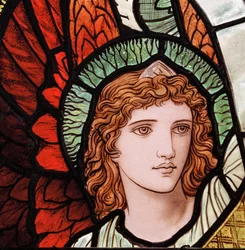 Grasmere, St Oswald, James Powell & Sons, Henry Holiday, Ministering Angels, detalj, 1893