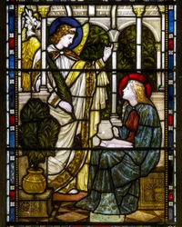 Kirkstall, St Stephen, Heaton Butler & Bayne, Henry Holiday, The Annunciation, ca 1870