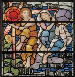 O Ye Sun & Moon, Benedicite Fönsterdetalj, ca 1895 (målat glas)