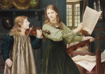 Förrafaelitiska målningar: Duet par Holiday, Henry (1839-1927). Akvarell på kartong, 78x108. Privat samling