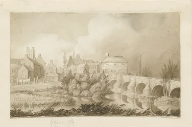 Burton-upon-Trent Bridge and Town: sepiateckning, nd [c 1840]