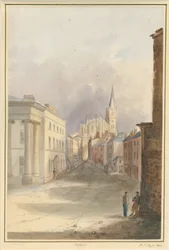 Walsall Town and Church: akvarellmålning, 1844