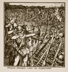Engelsk bågskytte vinner på Agincourt, illustration från 